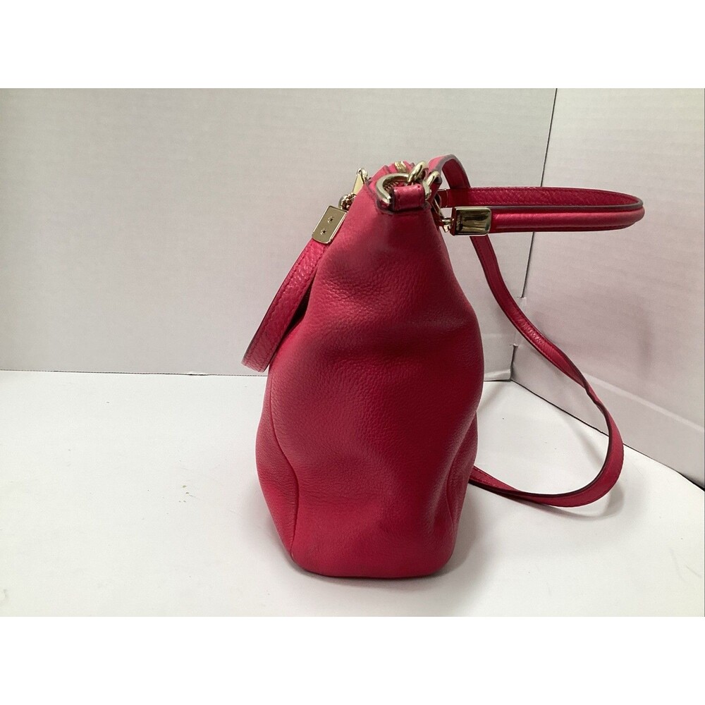 coach Kelsey pebbled pink/fuchsia leather shoulder handbag double handles - Picture 3 of 12
